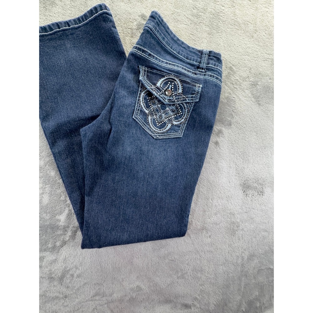LEI Ashley Lowrise Slim Boot Jeans Dark Wash Embellished Pockets Size 15 Regular